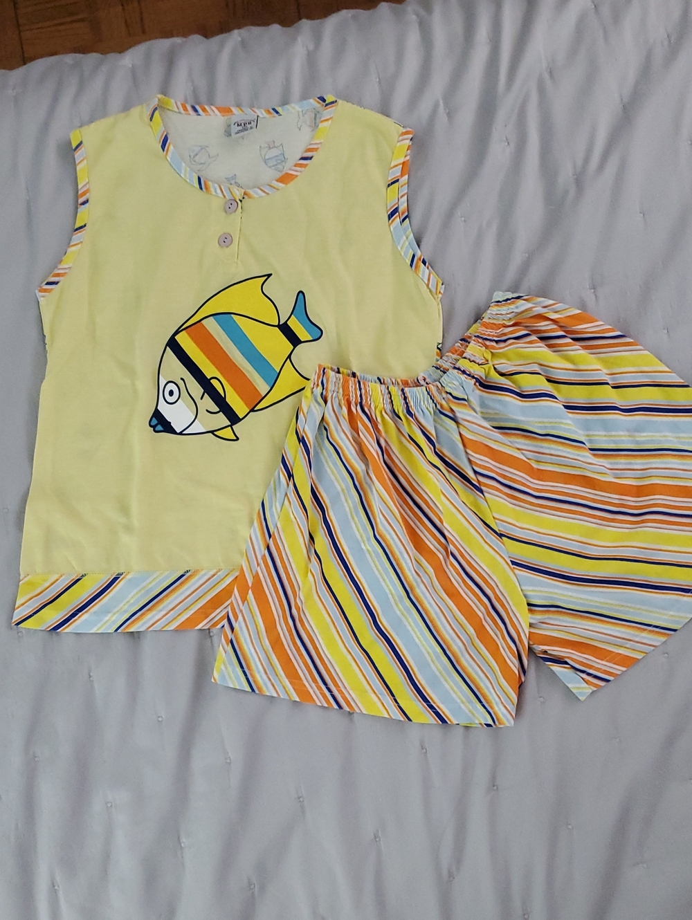 NWOT Y2K European PJ Set Vintage Stripes + Fish Design